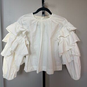 Ulla Johnson Tulia Blanc White Balloon Ruffle Sleeve Blouse Top Sz 4